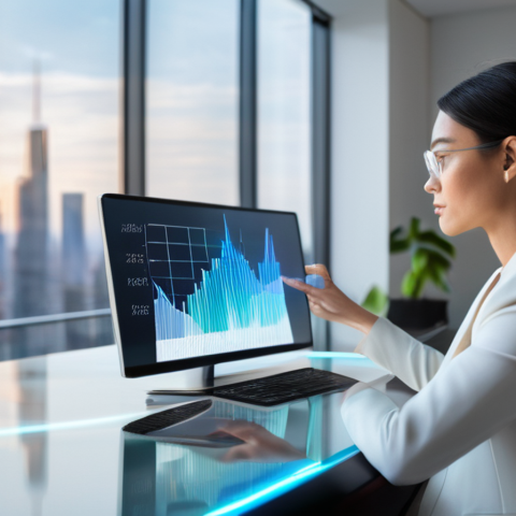 시간에 따른 데이터 변화 분석하기 - **Prompt:** A highly focused female data analyst (mid-30s, professional and stylish, wearing a smart...