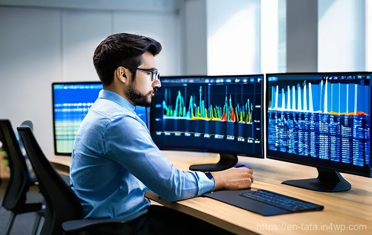 시계열 데이터의 예측 모델 성능 비교 - **Prompt:** A focused data scientist, approximately 30-35 years old, with short, neat hair and weari...