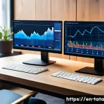 Home 20 시계열 분석에 적합한 변수 선택 기법 - A modern data scientist’s workspace featuring multiple large monitors displaying complex time series...