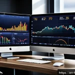 Home 19 시계열 데이터를 통한 주식 시장 예측 - A sophisticated financial analyst workspace featuring multiple high-resolution computer monitors dis...