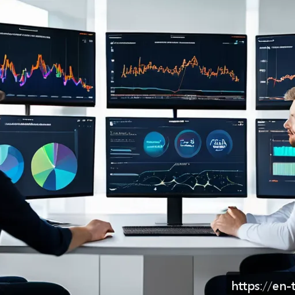 시계열 데이터 분석의 과제와 해결 방안 - A detailed, modern data science workspace showing a diverse team of professionals analyzing complex ...