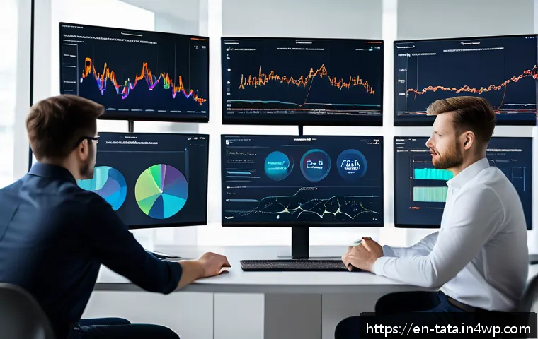시계열 데이터 분석의 과제와 해결 방안 - A detailed, modern data science workspace showing a diverse team of professionals analyzing complex ...